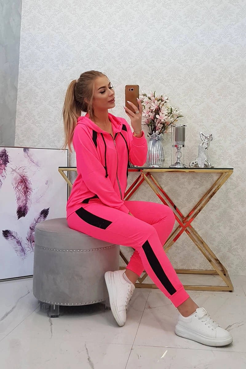Sports set with stripes 67064 / – Neon pink цвет / color | Lexline Fashion