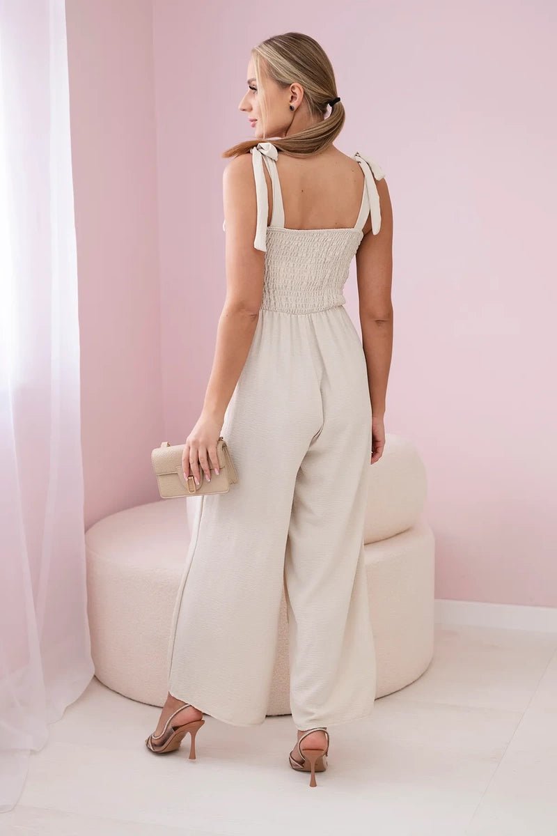 Strappy jumpsuit with ruffled top ART2706 / – Beige цвет / color | Lexline Fashion