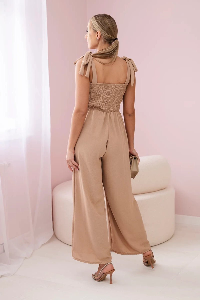 Strappy jumpsuit with ruffled top ART2706 / – Camel цвет / color | Lexline Fashion