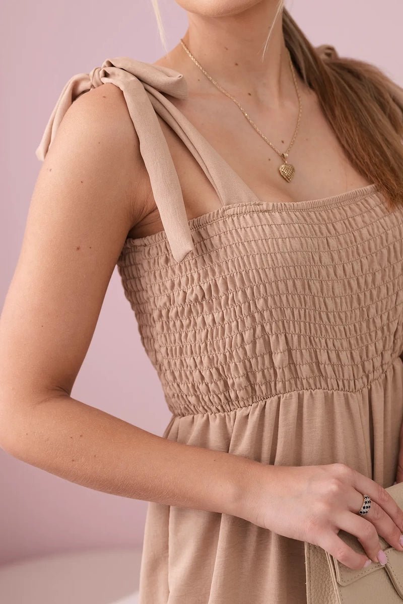 Strappy jumpsuit with ruffled top ART2706 / – Camel цвет / color | Lexline Fashion