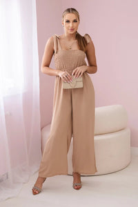 Strappy jumpsuit with ruffled top ART2706 / – Camel цвет / color | Lexline Fashion