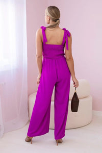 Strappy jumpsuit with ruffled top ART2706 / – Dark || purple цвет / color | Lexline Fashion