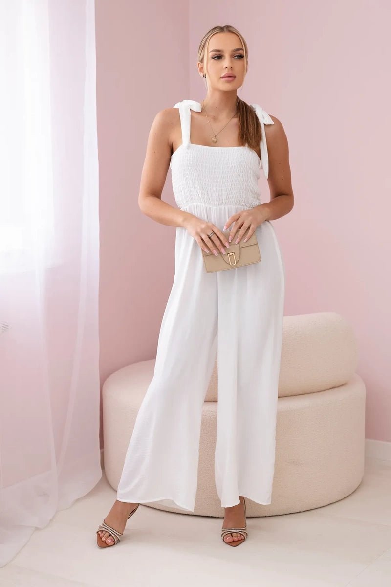 Strappy jumpsuit with ruffled top ART2706 / – Ecru цвет / color | Lexline Fashion