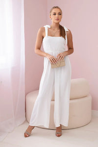 Strappy jumpsuit with ruffled top ART2706 / – Ecru цвет / color | Lexline Fashion