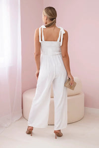 Strappy jumpsuit with ruffled top ART2706 / – Ecru цвет / color | Lexline Fashion