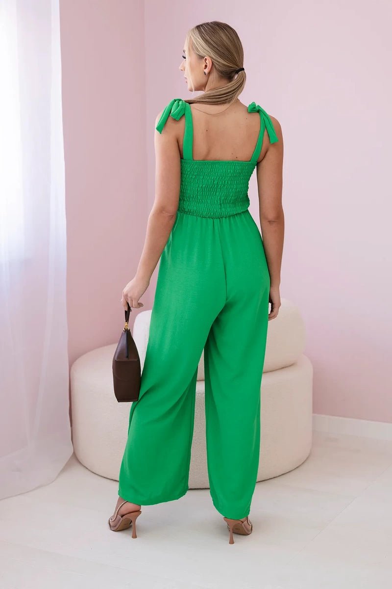 Strappy jumpsuit with ruffled top ART2706 / – Green цвет / color | Lexline Fashion