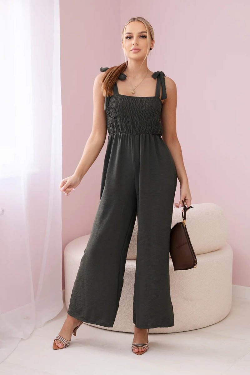 Strappy jumpsuit with ruffled top ART2706 / – Khaki цвет / color | Lexline Fashion
