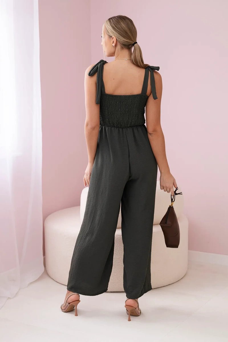 Strappy jumpsuit with ruffled top ART2706 / – Khaki цвет / color | Lexline Fashion