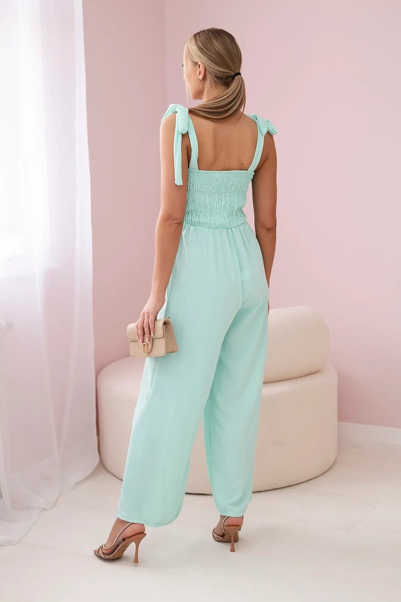 Strappy jumpsuit with ruffled top ART2706 / – Mint цвет / color | Lexline Fashion