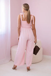 Strappy jumpsuit with ruffled top ART2706 / – Powder цвет / color | Lexline Fashion