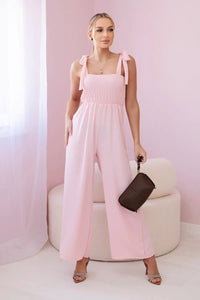 Strappy jumpsuit with ruffled top ART2706 / – Powder цвет / color | Lexline Fashion