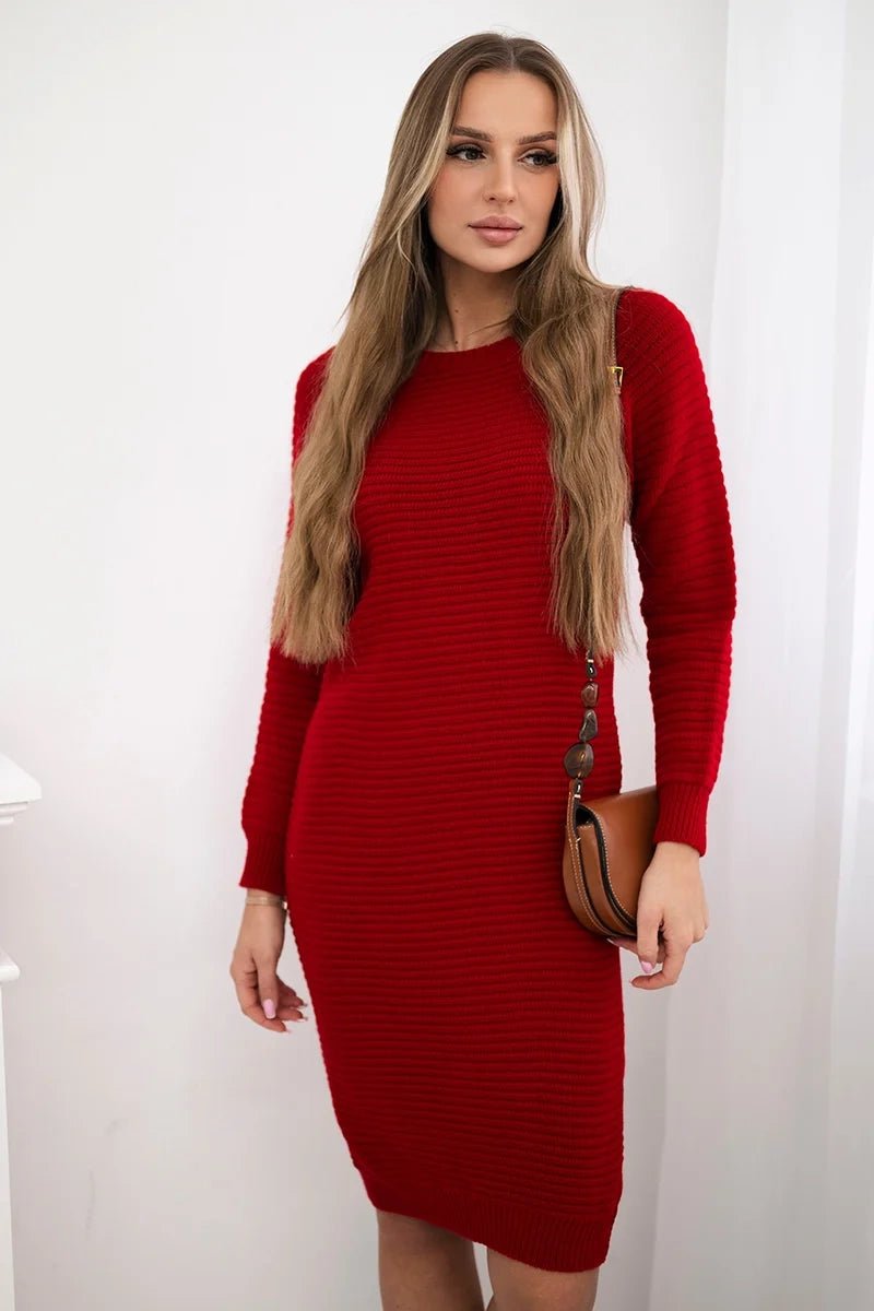 Striped sweater dress 2019 - 38 / – Red цвет / color | Lexline Fashion