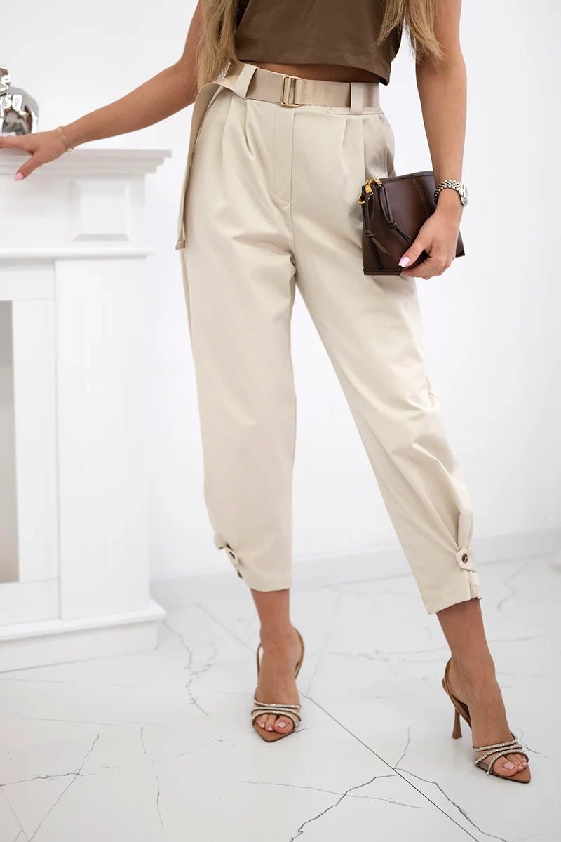 Summer Punto trousers with leg closure 7048 - 1 / – Beige цвет / color | Lexline Fashion