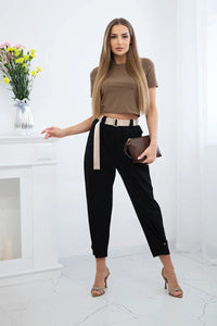Summer Punto trousers with leg closure 7048 - 1 / – Black цвет / color | Lexline Fashion