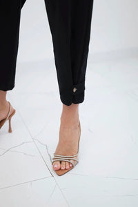 Summer Punto trousers with leg closure 7048 - 1 / – Black цвет / color | Lexline Fashion
