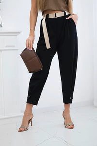 Summer Punto trousers with leg closure 7048 - 1 / – Black цвет / color | Lexline Fashion
