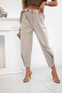 Summer Punto trousers with leg closure 7048 - 1 / – Dark || beige цвет / color | Lexline Fashion