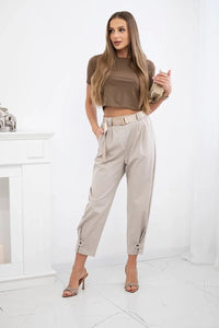 Summer Punto trousers with leg closure 7048 - 1 / – Dark || beige цвет / color | Lexline Fashion