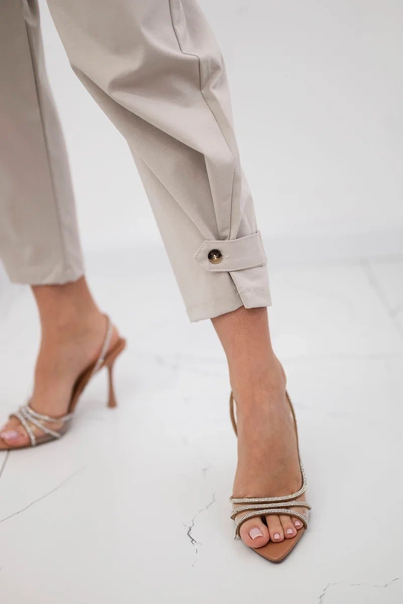 Summer Punto trousers with leg closure 7048 - 1 / – Dark || beige цвет / color | Lexline Fashion