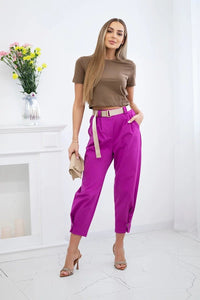 Summer Punto trousers with leg closure 7048 - 1 / – Dark || purple цвет / color | Lexline Fashion