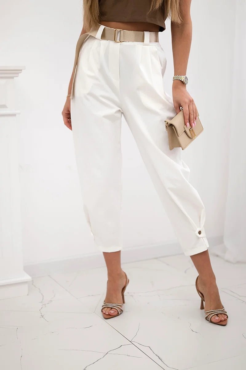 Summer Punto trousers with leg closure 7048 - 1 / – Ecru цвет / color | Lexline Fashion