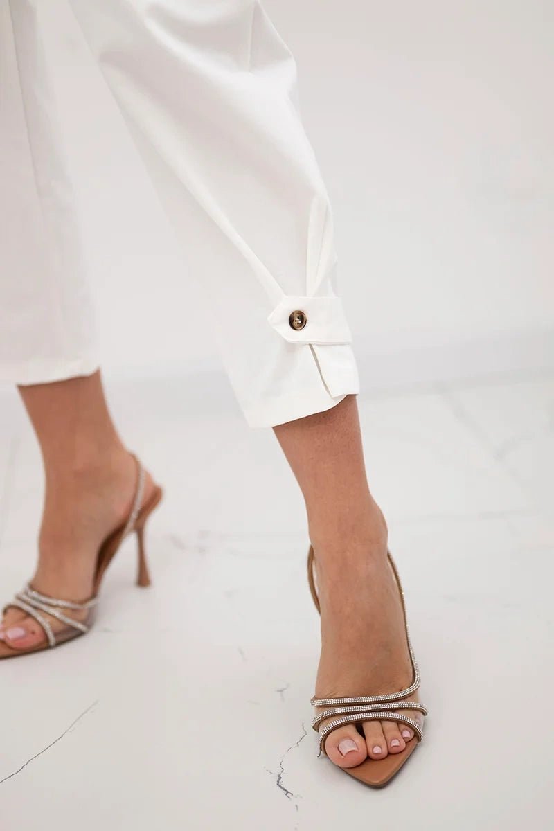 Summer Punto trousers with leg closure 7048 - 1 / – Ecru цвет / color | Lexline Fashion