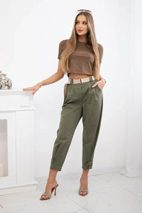 Summer Punto trousers with leg closure 7048 - 1 / – Khaki цвет / color | Lexline Fashion