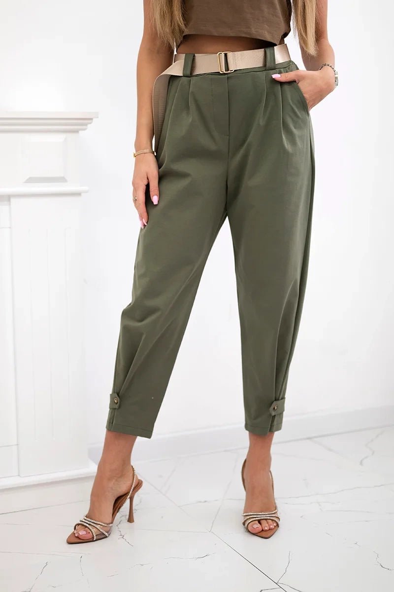 Summer Punto trousers with leg closure 7048 - 1 / – Khaki цвет / color | Lexline Fashion