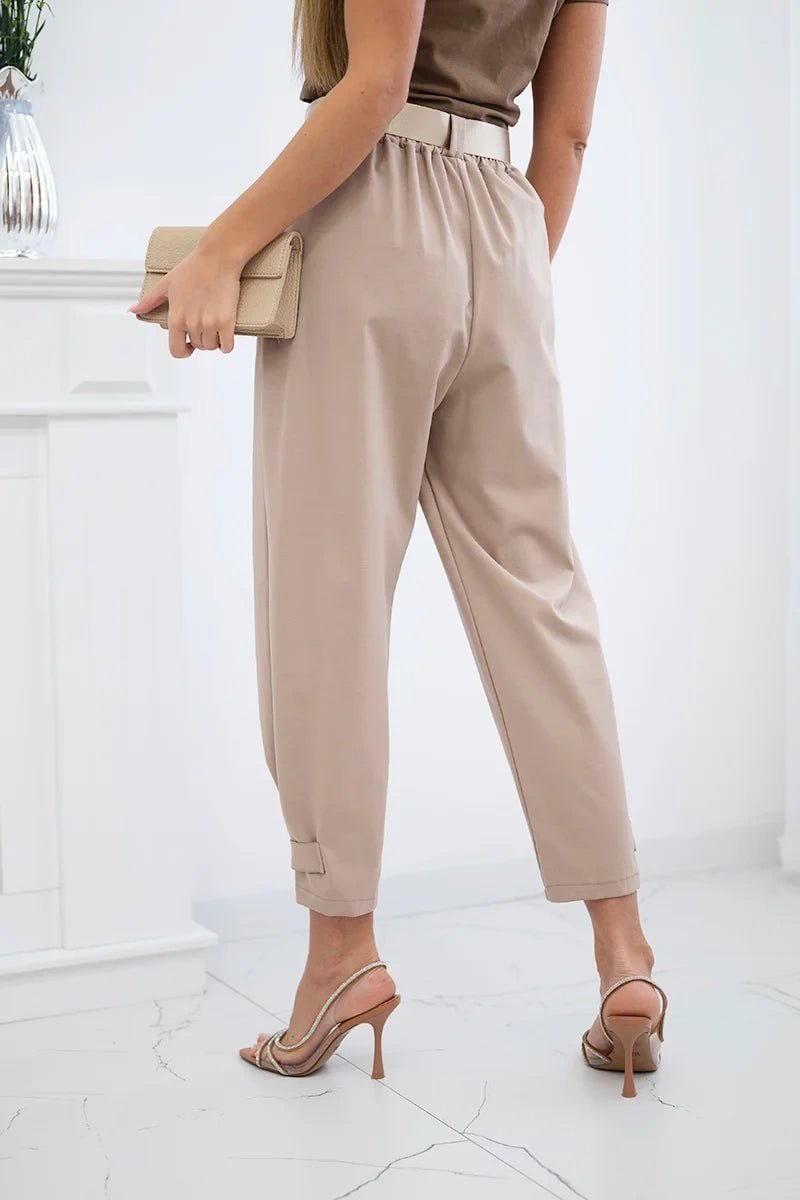 Summer Punto trousers with leg closure 7048 - 1 / – Light || Camel цвет / color | Lexline Fashion