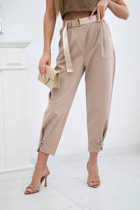 Summer Punto trousers with leg closure 7048 - 1 / – Light || Camel цвет / color | Lexline Fashion