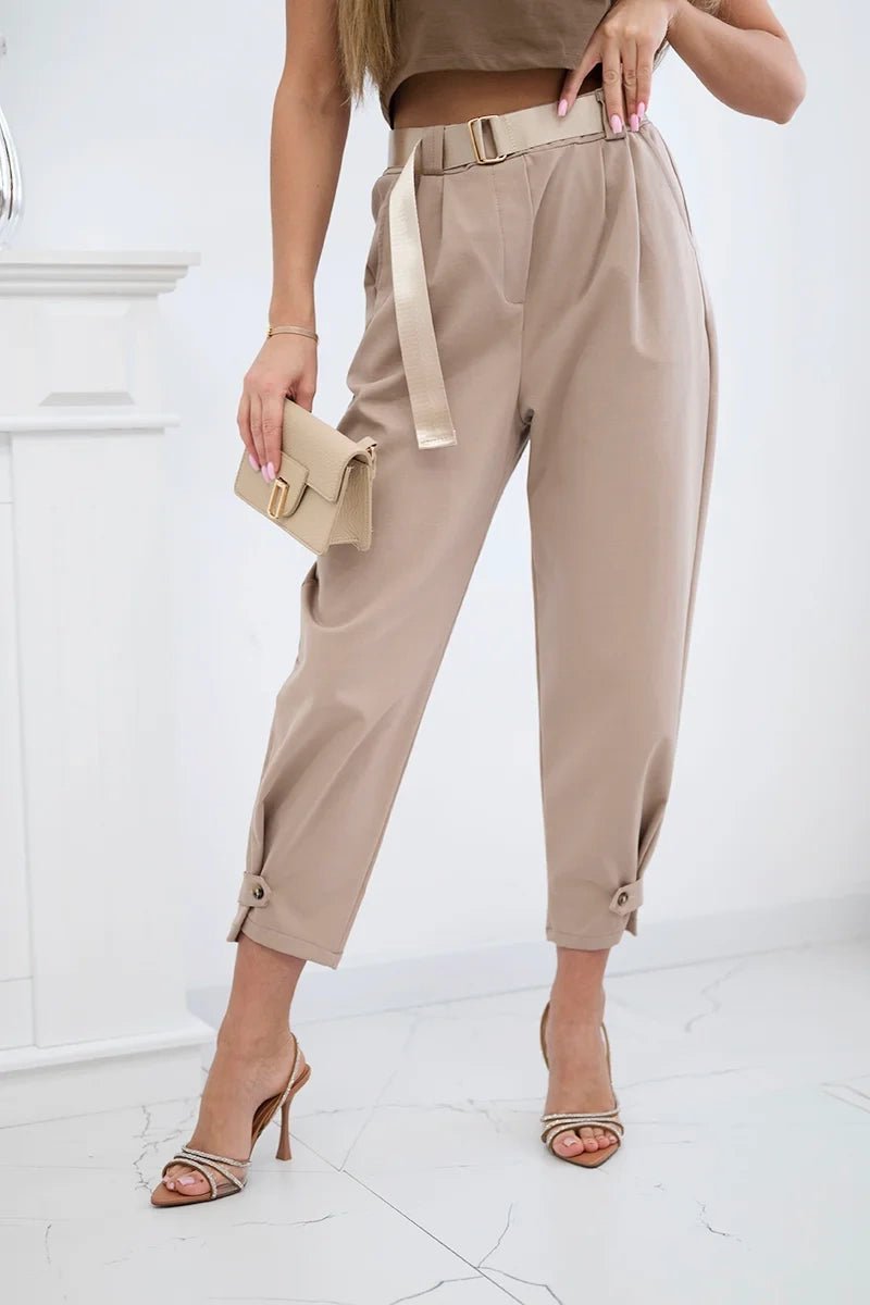 Summer Punto trousers with leg closure 7048 - 1 / – Light || Camel цвет / color | Lexline Fashion