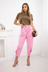 Summer Punto trousers with leg closure 7048 - 1 / – Light | Pink цвет / color | Lexline Fashion