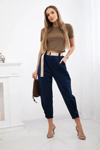 Summer Punto trousers with leg closure 7048 - 1 / – Navy blue цвет / color | Lexline Fashion