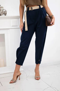 Summer Punto trousers with leg closure 7048 - 1 / – Navy blue цвет / color | Lexline Fashion