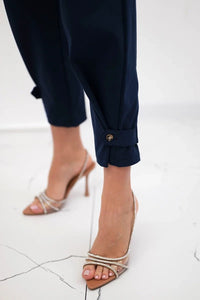 Summer Punto trousers with leg closure 7048 - 1 / – Navy blue цвет / color | Lexline Fashion