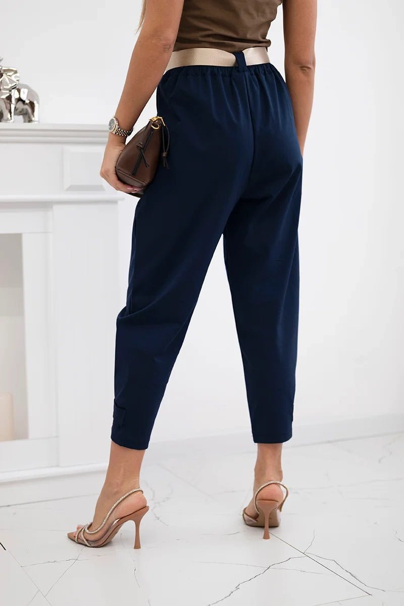 Summer Punto trousers with leg closure 7048 - 1 / – Navy blue цвет / color | Lexline Fashion