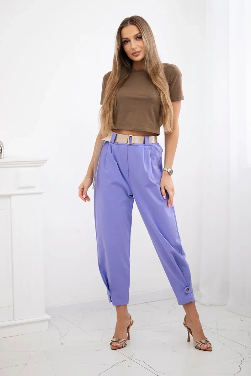 Summer Punto trousers with leg closure 7048 - 1 / – Purple цвет / color | Lexline Fashion