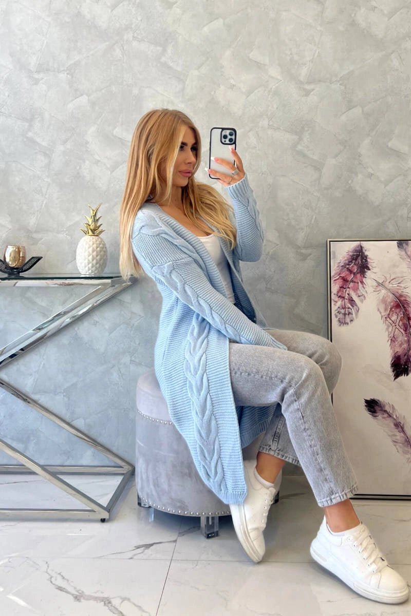 Sweater Cardigan with cable knit 2021 - 5 / – Blue цвет / color | Lexline Fashion