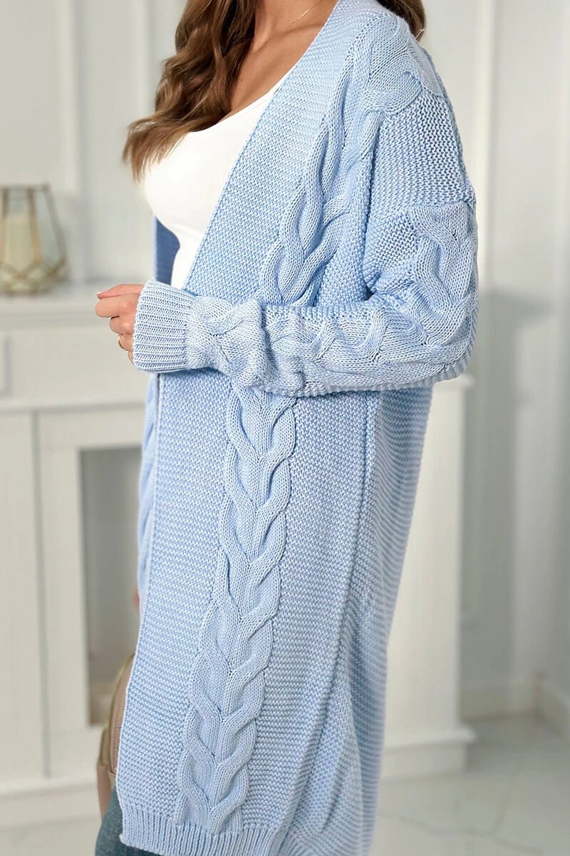 Sweater Cardigan with cable knit 2021 - 5 / – Blue цвет / color | Lexline Fashion