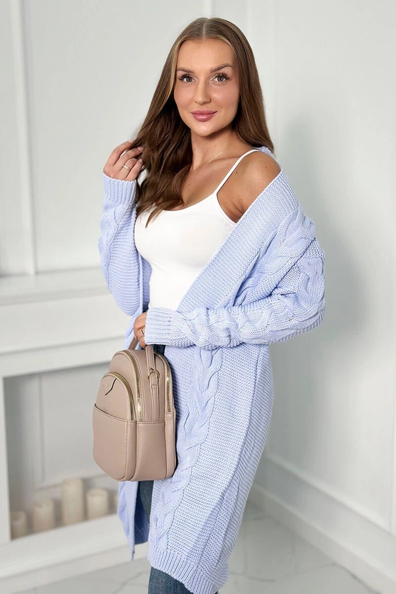 Sweater Cardigan with cable knit 2021 - 5 / – Blue цвет / color | Lexline Fashion