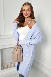 Sweater Cardigan with cable knit 2021 - 5 / – Blue цвет / color | Lexline Fashion