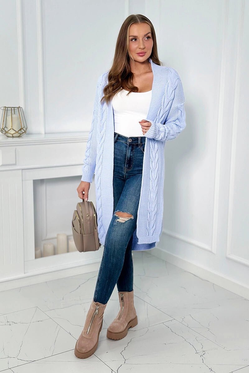 Sweater Cardigan with cable knit 2021 - 5 / – Blue цвет / color | Lexline Fashion