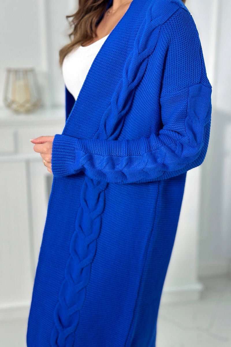 Sweater Cardigan with cable knit 2021 - 5 / – Blue cornflower цвет / color | Lexline Fashion