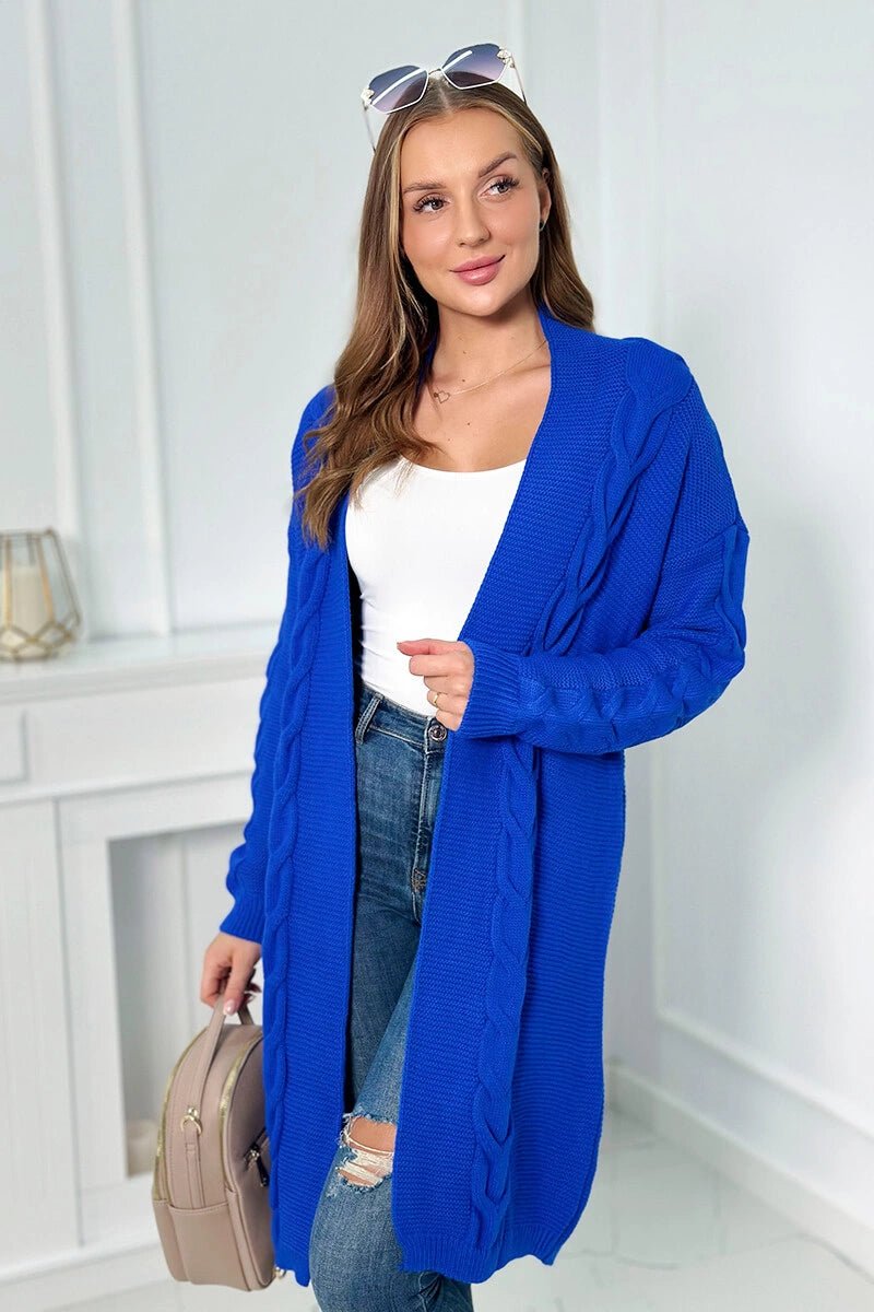 Sweater Cardigan with cable knit 2021 - 5 / – Blue cornflower цвет / color | Lexline Fashion
