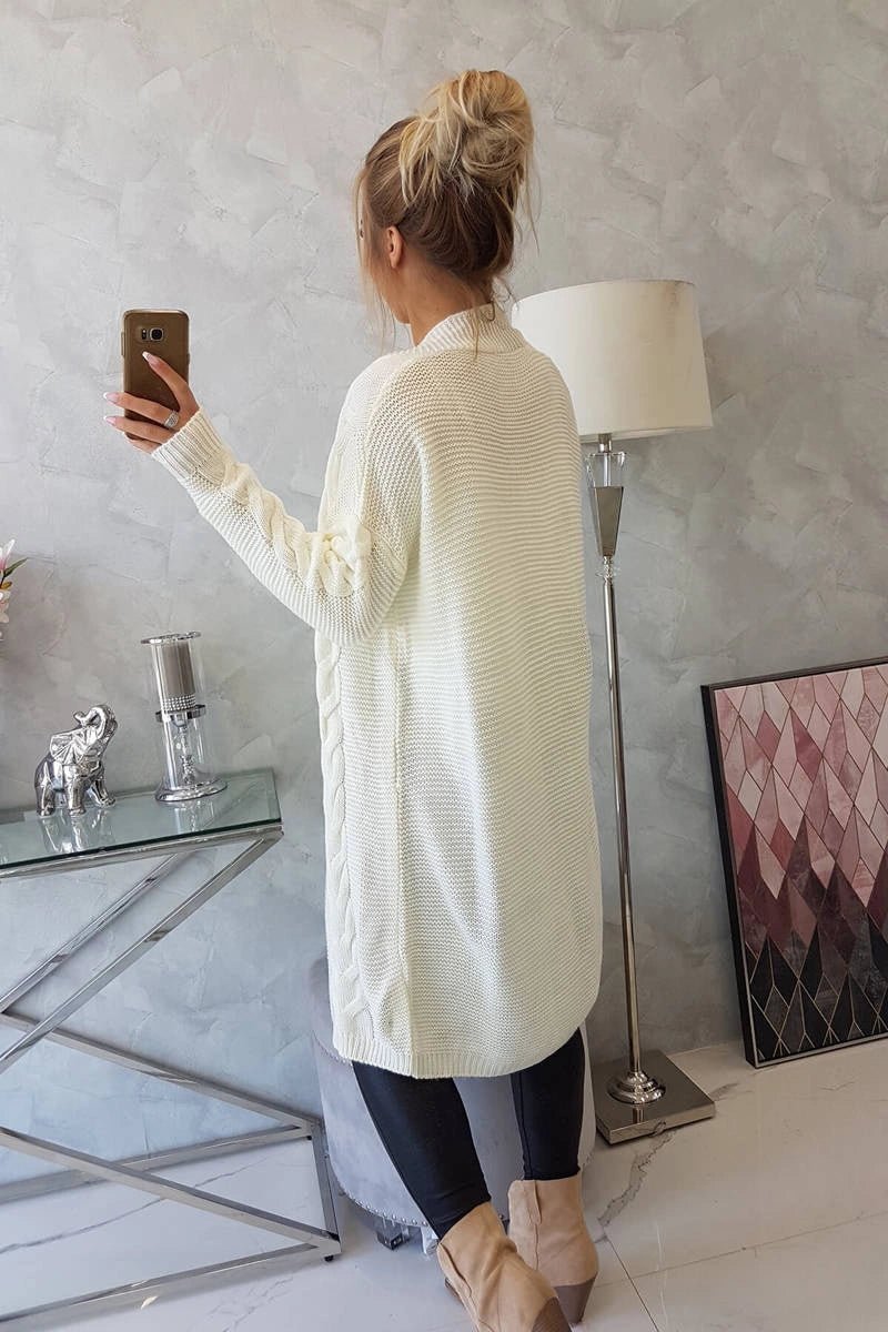 Sweater Cardigan with cable knit 2021 - 5 / – Ecru цвет / color | Lexline Fashion
