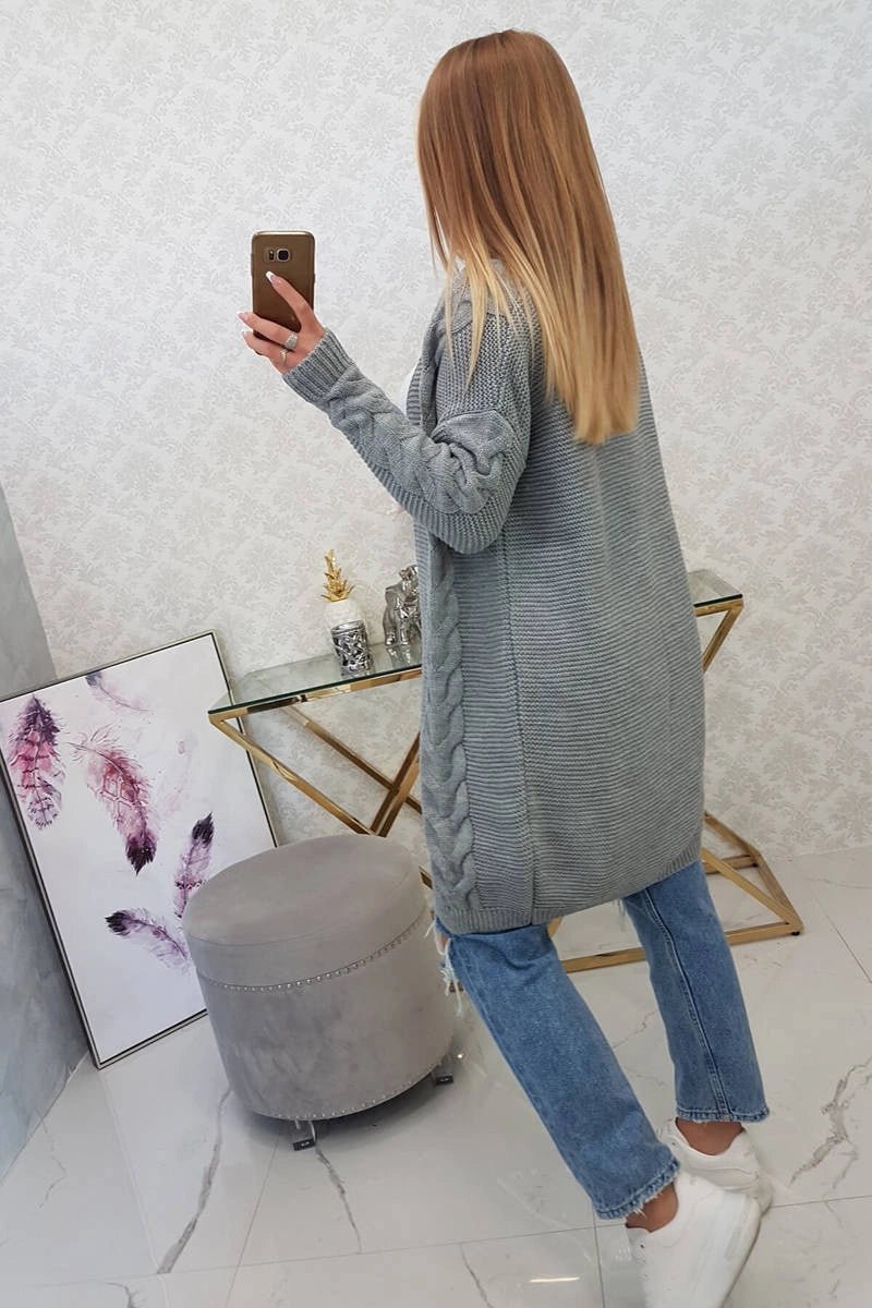 Sweater Cardigan with cable knit 2021 - 5 / – Gray цвет / color | Lexline Fashion