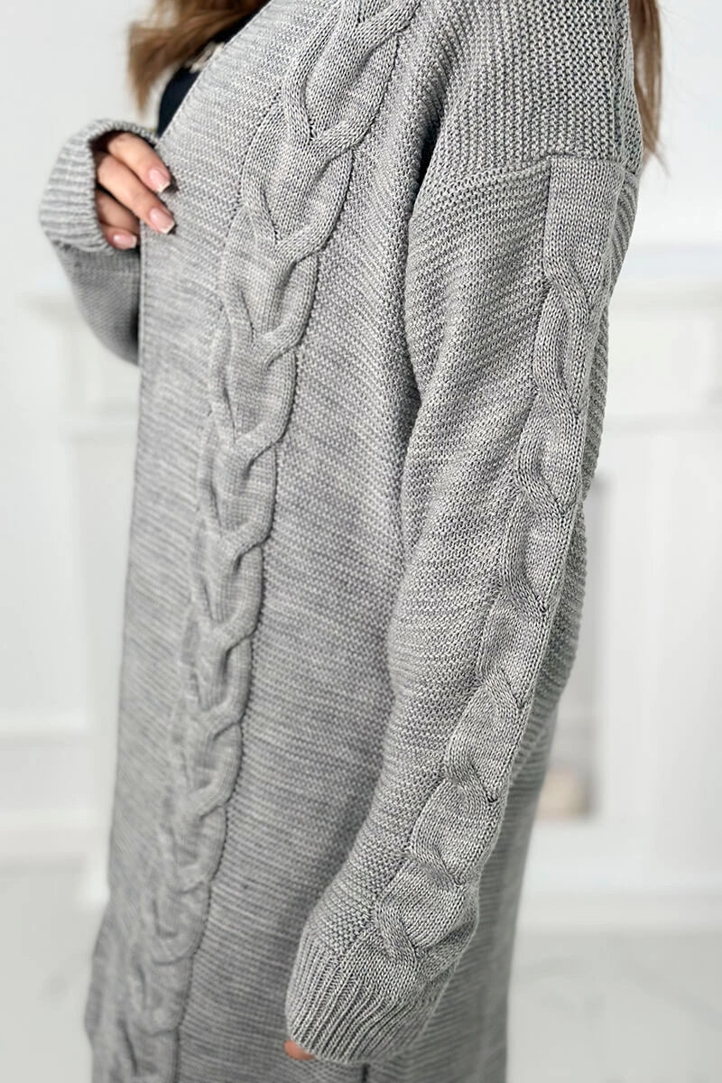 Sweater Cardigan with cable knit 2021 - 5 / – Gray цвет / color | Lexline Fashion