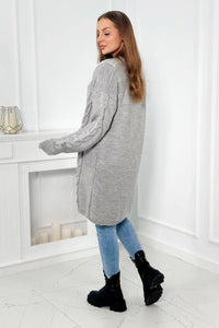 Sweater Cardigan with cable knit 2021 - 5 / – Gray цвет / color | Lexline Fashion