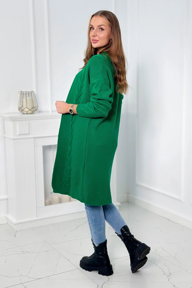 Sweater Cardigan with cable knit 2021 - 5 / – Green цвет / color | Lexline Fashion