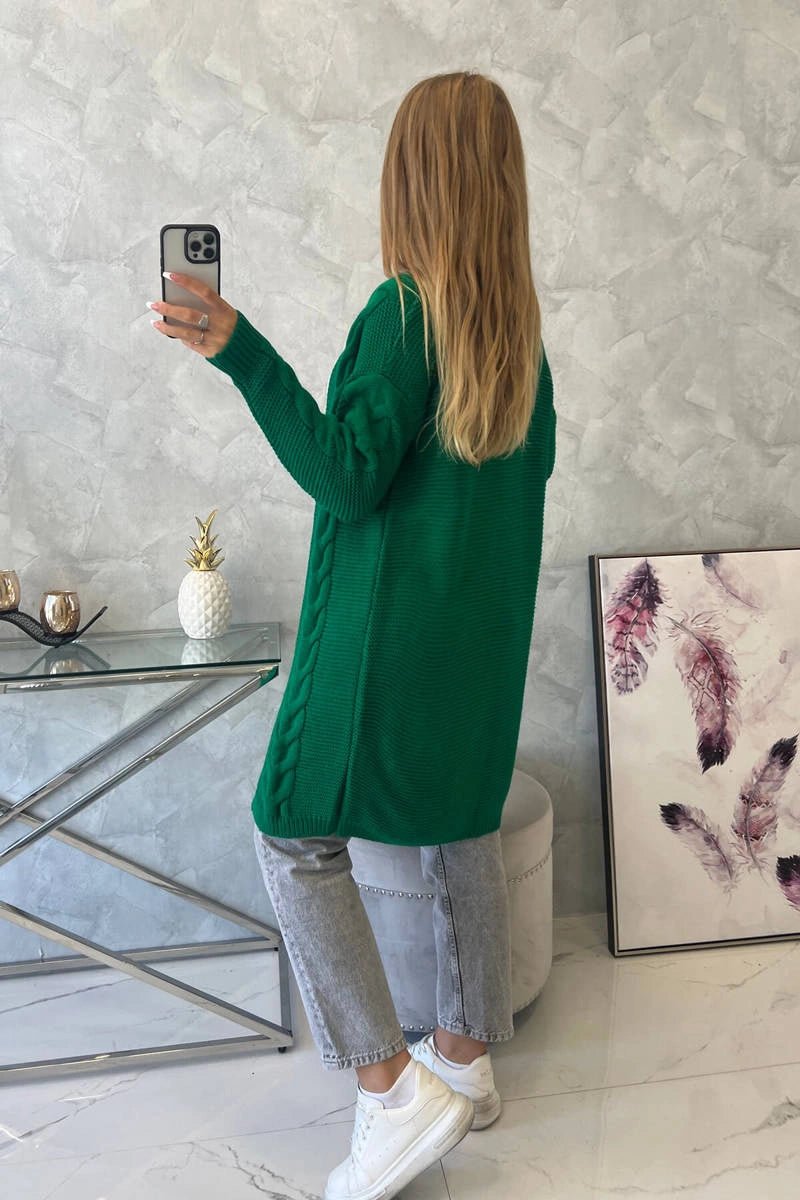 Sweater Cardigan with cable knit 2021 - 5 / – Green цвет / color | Lexline Fashion